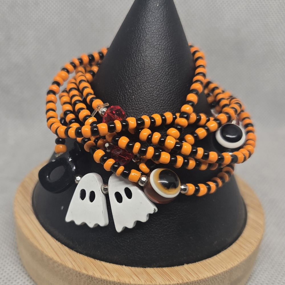 Orange and Black Beaded Ghost Bracelet